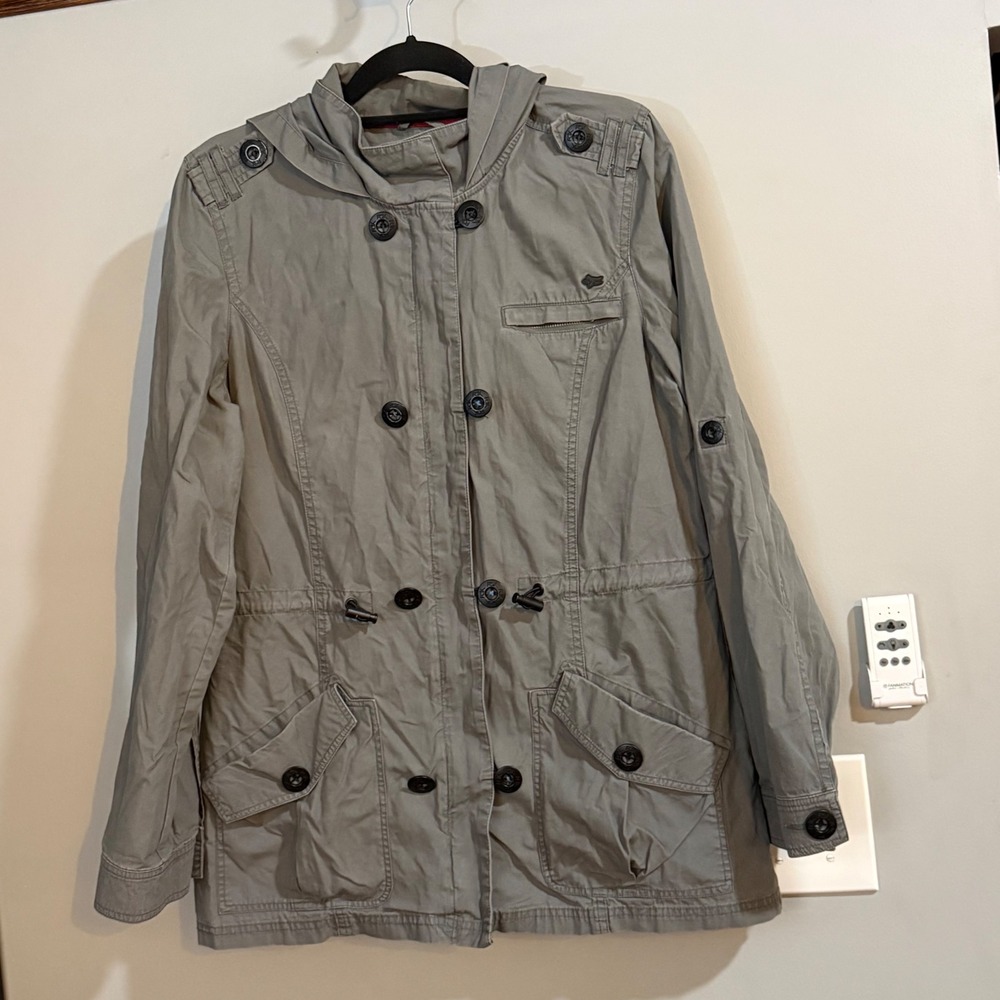 Fox Racing Utility Jacket Women XL Grey Hooded Graphic Back Military Moto Coat